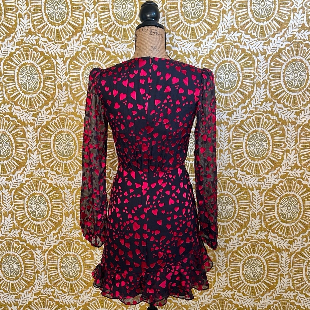 SALONI Alya Heart-Print Jacquard Long Sleeve Silk-Blend Mini Dress Sz 0 - Picture 13 of 16